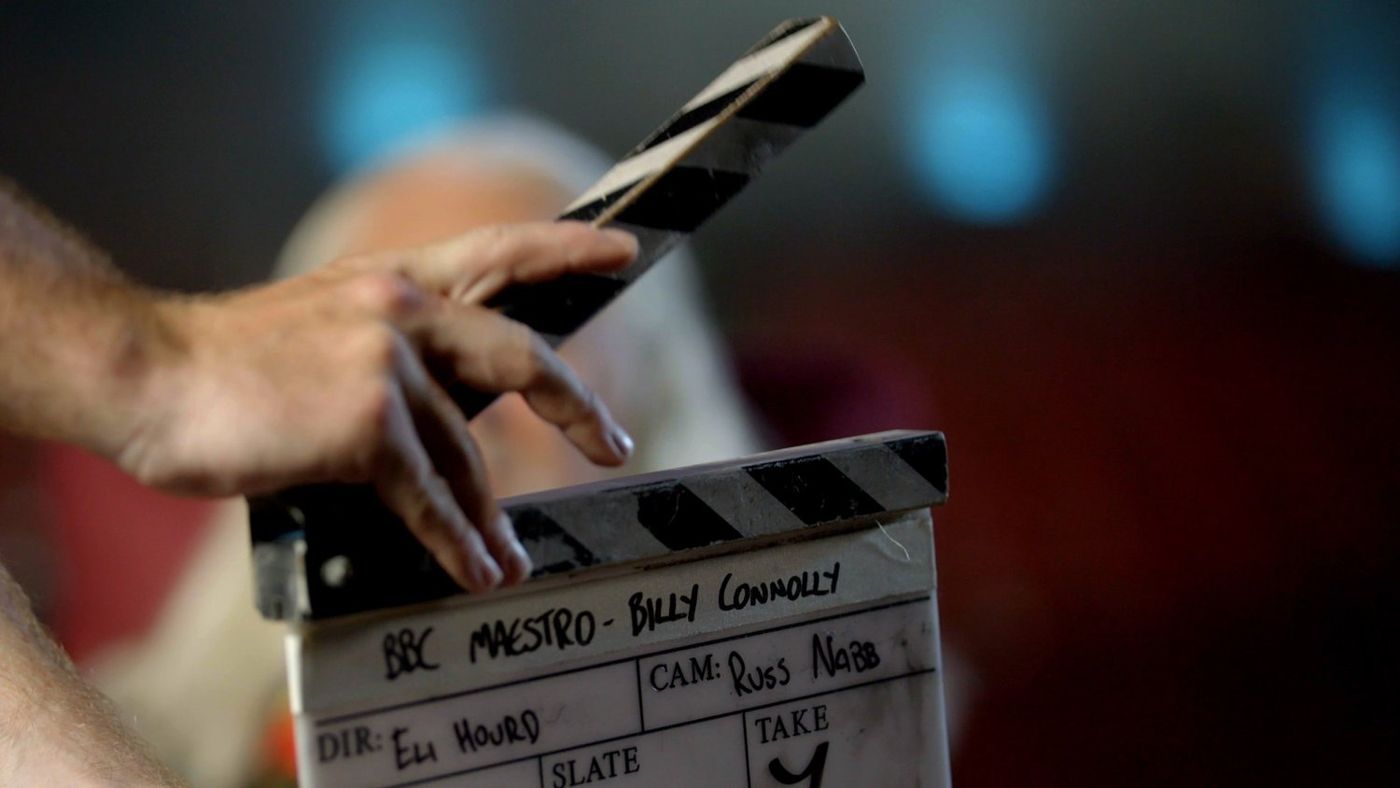 Clapperboard for a BBC Maestro shoot